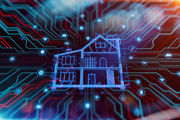 istock Blueprint of a house with technology icons. 1852028163