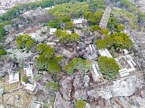 Suzhou, aerial photography, Tiger Hill Scenic Area after snow