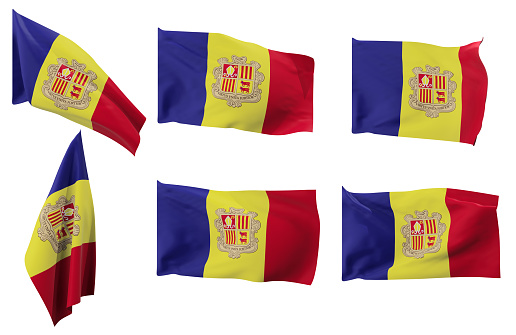 Large pictures of six different positions of the flag of Andorra