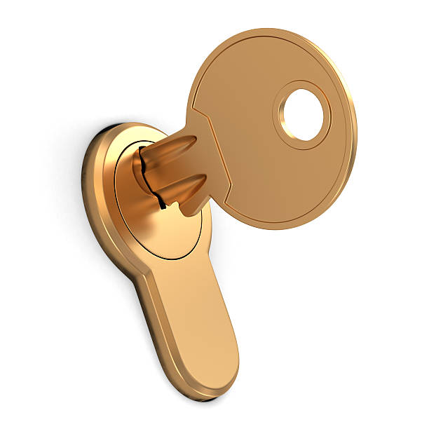 istock Key in the lock on white isolated background. 185205231