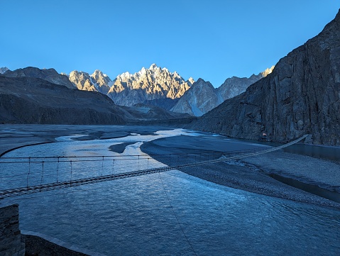 Hussaini Suspension Bridge is located in Hunza Valley and it's a major attraction for adventure lovers. It takes a lot of courage to reach other side of the bridge due to its dangerous design