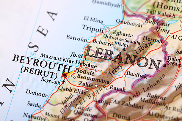 Beirut Map, Lebanon "Beyrouth Map. Source: ""Reference Atlas of the World""" historical palestine photos stock pictures, royalty-free photos & images
