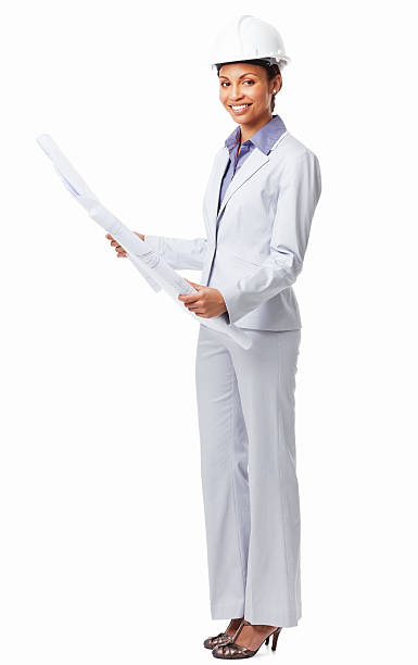 istock Female Holding Unrolled Blueprints - Isolated 185207515