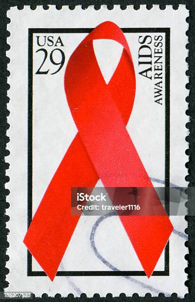 Aids Świadomość Pieczęć - zdjęcia stockowe i więcej obrazów Czerwona wstążka - Czerwona wstążka, AIDS, Bez ludzi