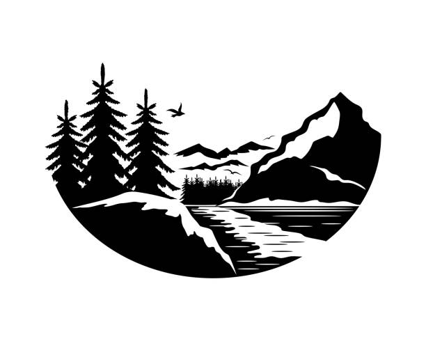 Nature icon with mountains and trees. vector art illustration