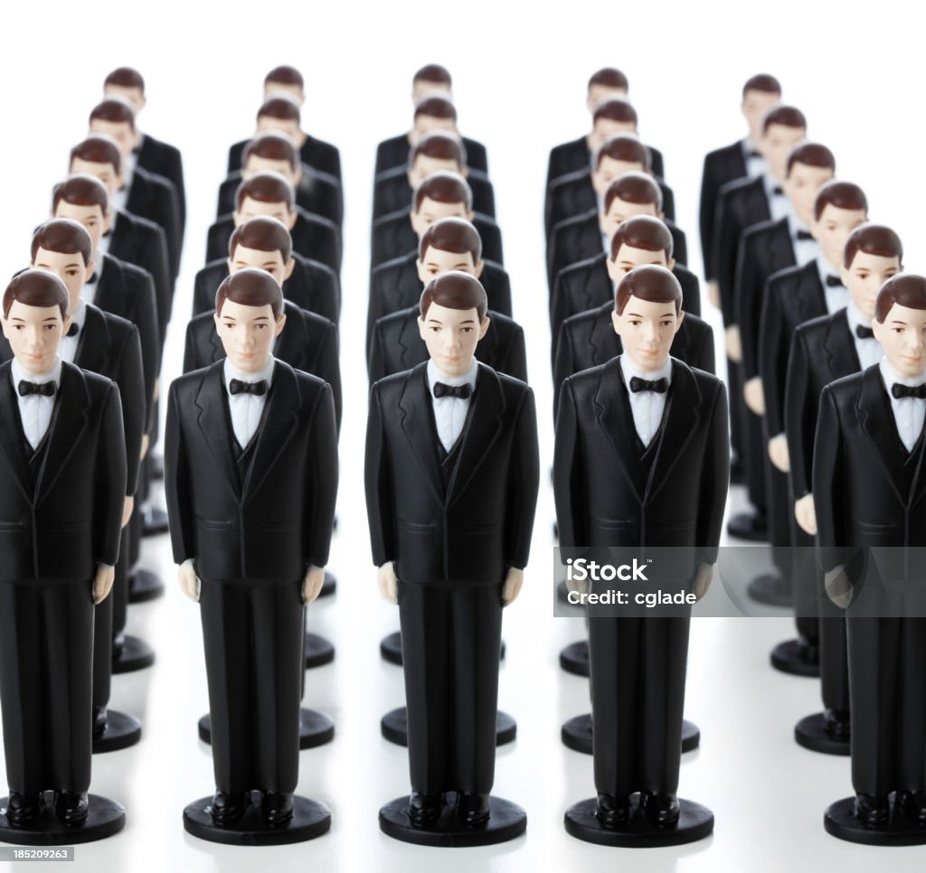 Many Clones Many men in lines like soldiers or clones Repetition Stock Photo