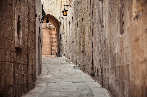Uphill Alleyway In Old Town Mdina, Malta