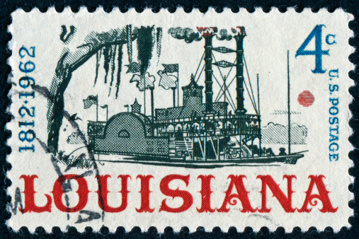 Cancelled Stamp From The United States Featuring A Steamboat On The Mississippi River