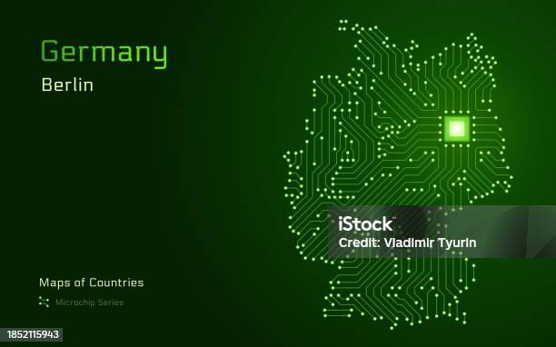 Germany Map With A Capital Of Berlin Shown In A Microchip Pattern With ...