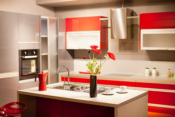 istock Modern kitchen counter top, faucet,coffe machine and washbasin 185212378