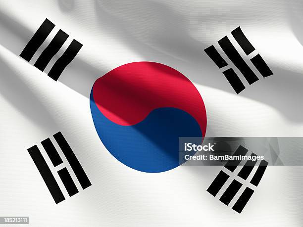 Close Up Flag South Korea Stock Photo - Download Image Now - Asia, Blue, Close-up