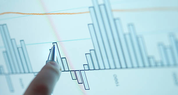 apontando para o gráfico de computação - stock market stock ticker board stock market data finance - fotografias e filmes do acervo