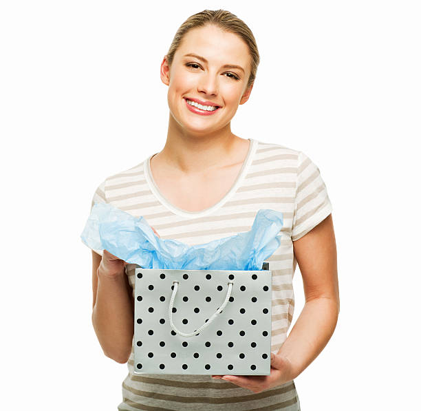 istock Woman Holding Gift - Isolated 185213516