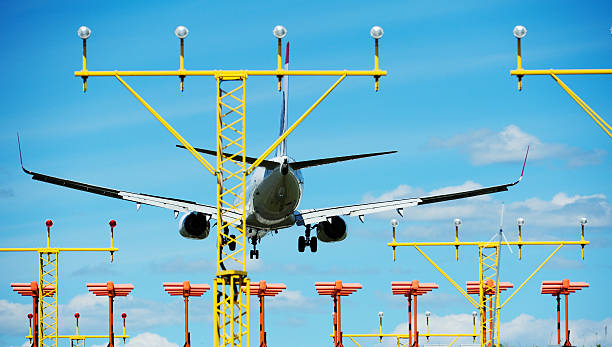 istock Airplane and airport landing lights 185213798