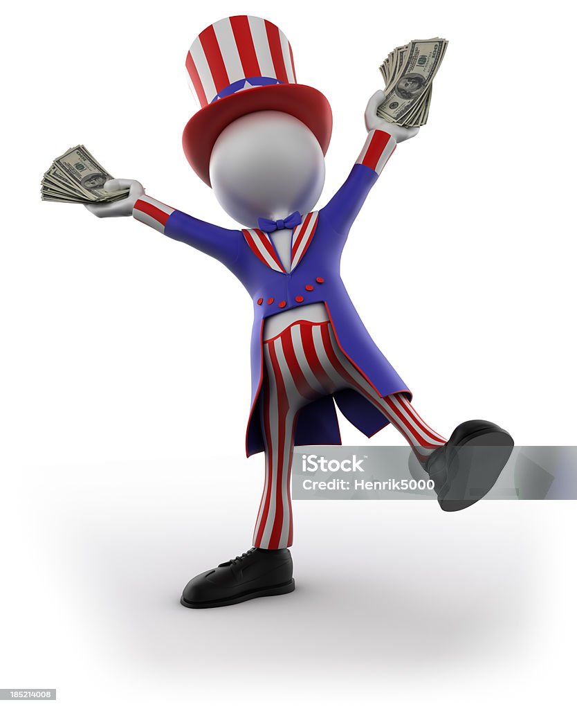 Uncle Sam segurando dinheiro, isolado com Traçado de Recorte - Foto de stock de Nota royalty-free