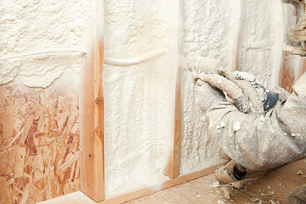 Construction Worker Spraying Expandable Foam Insulation between Wall Studs  spray insulation stock pictures, royalty-free photos & images