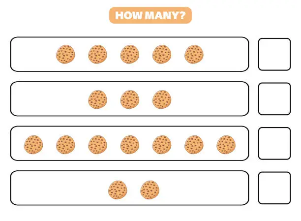 Vector illustration of How many cookie are there? Educational worksheet design for children.