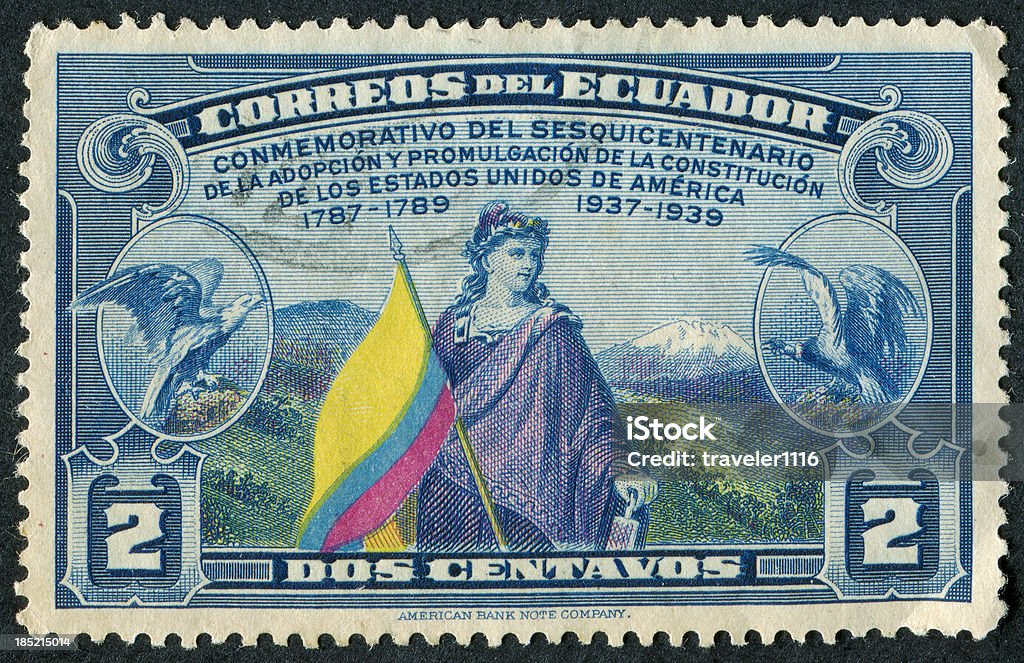 150th Anniversary Of The US Constitution Stamp Cancelled Stamp From Ecuador Commemorating The 150th Anniversary Of The United States Constitution 150th Anniversary Stock Photo