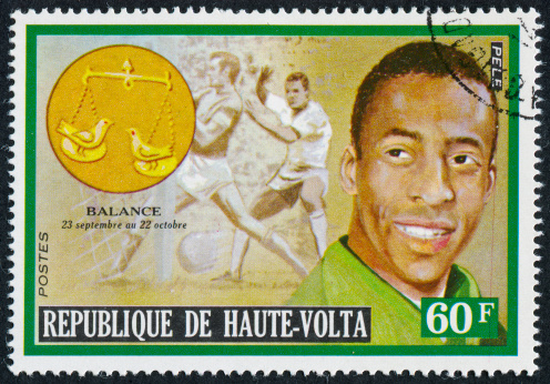 Cancelled Stamp From Upper Volta (Now Known As Burkina Faso Featuring The Football (Soccer) Player Pele.