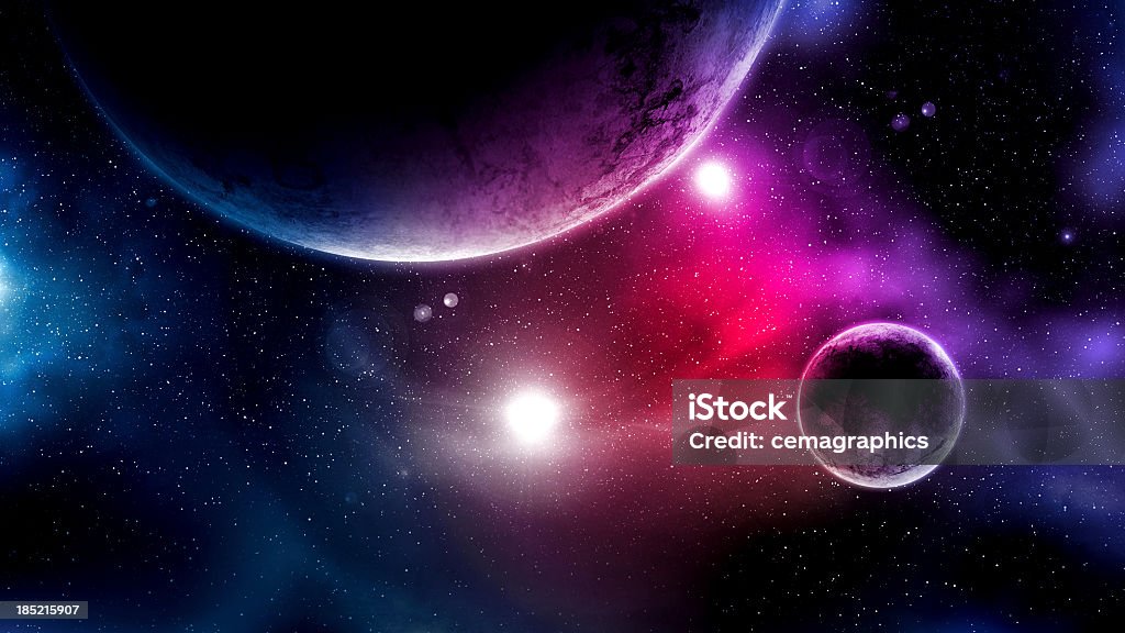 Big Planets and shining stars galaxy in space Digital Generated Image Outer Space Stock Photo