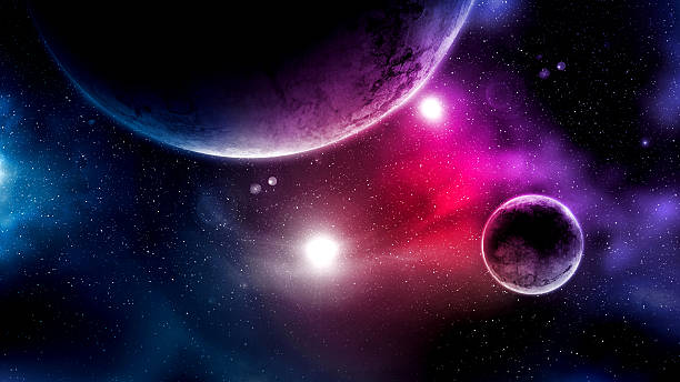 Big Planets and shining stars galaxy in space stock photo