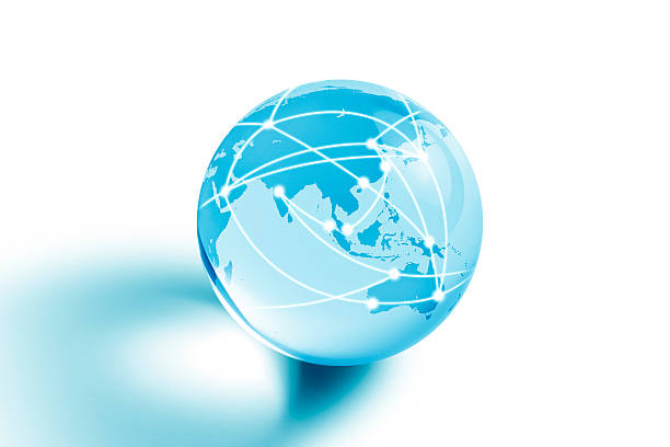 Sphere with digital data and blue network connection lines for technology concept isolated on white background, 3d abstract shape illustration
