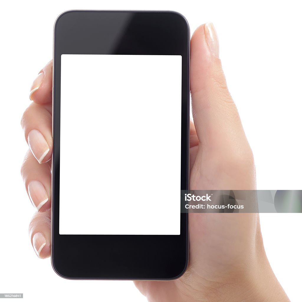 ホワイトの画面を持つスマートフォン - 人間の手のロイヤリティフリーストックフォト