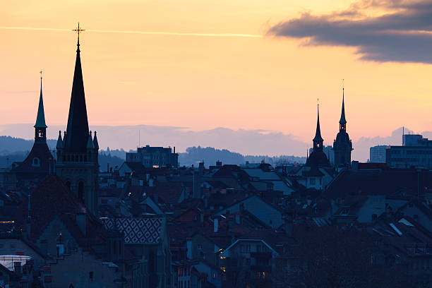 istock High elevated view of Bern at dusk from Rosengarten 185217276