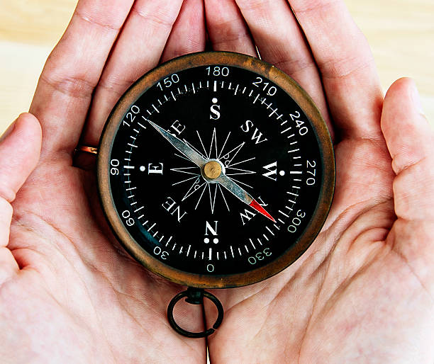 istock Male hands holding antique compass 185217358