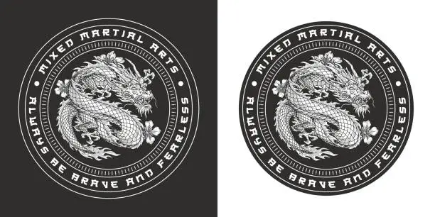 Vector illustration of Dragon Fight Club flyer monochrome