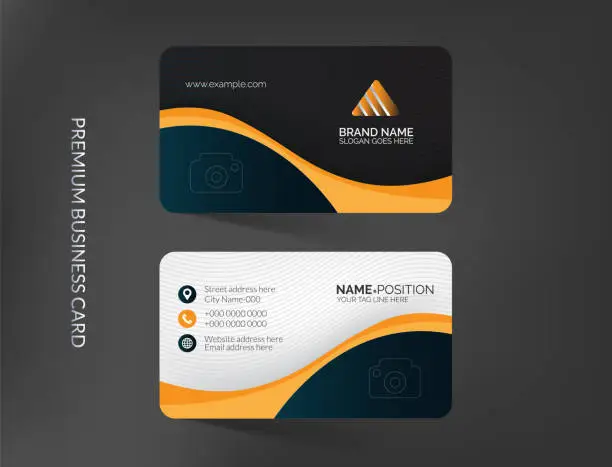 Vector illustration of Creative dark and white business card template design with mockup and background