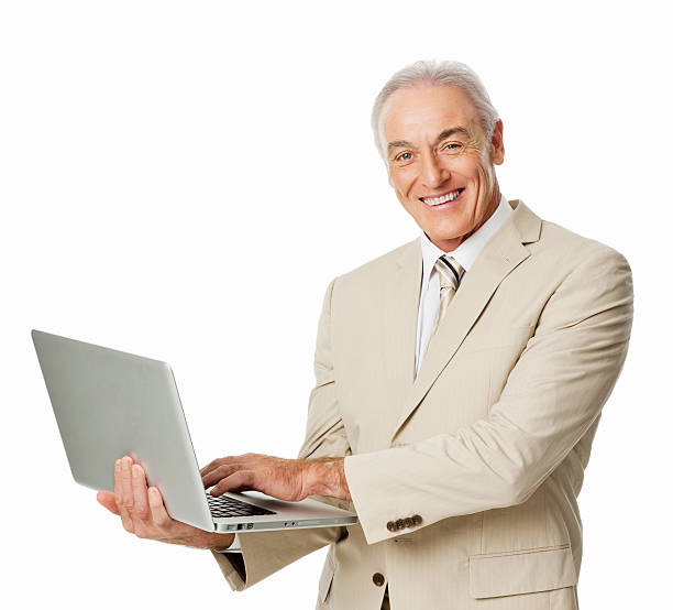 istock Mature Businessman Using Laptop - Isolated 185217937