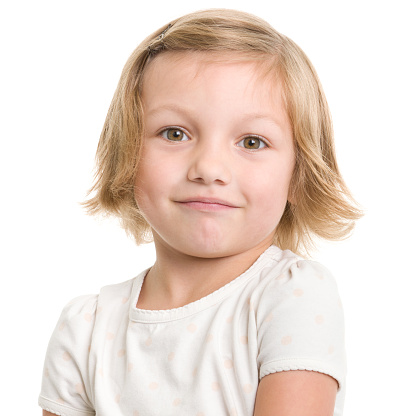 Portrait of a little girl on a white background. http://s3.amazonaws.com/drbimages/m/sm.jpg