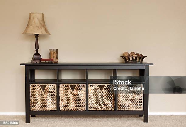 Interior Of Home Credenza With Blank Wall Space Stock Photo - Download Image Now - Sideboard, Living Room, Wall - Building Feature