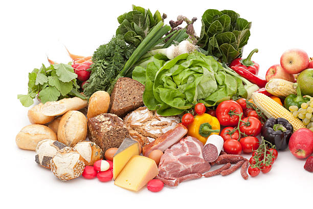 istock assortment of fresh food on white 185218291
