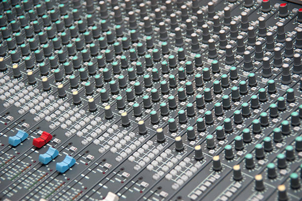 huge mixing desk - large professional mixing desk human hands handling with mixing desk regler stock pictures, royalty-free photos & images