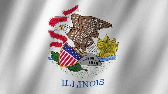 Close-up of USA flag with flag of Illinois