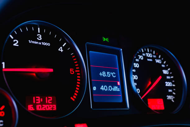 istock Car's dashboard.Modern car dashboard panel at night time.Closeup,selective focus. 1852193935