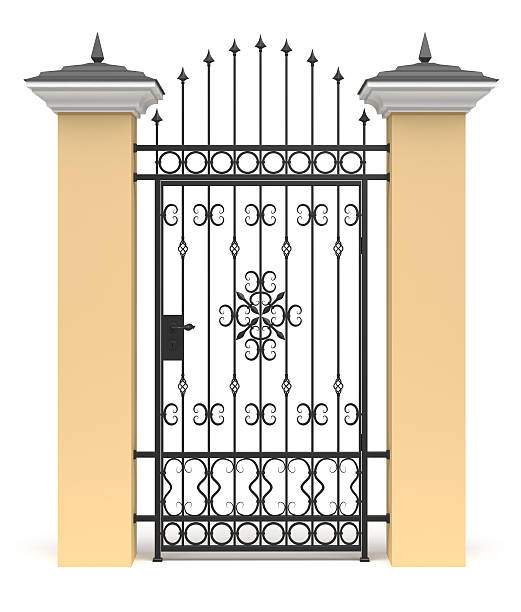 3 d puerta con hierro forjado, decoración - metal gates fotografías e imágenes de stock