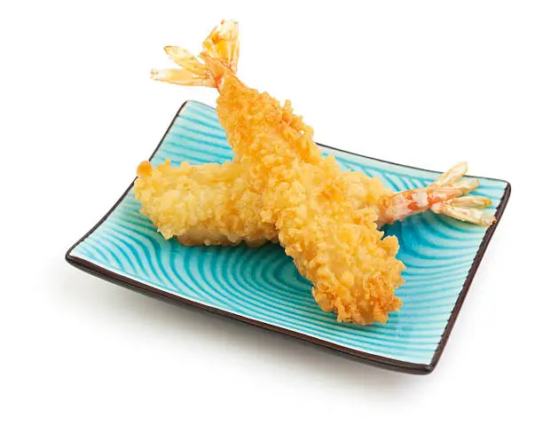 Shrimp tempura plate on white background