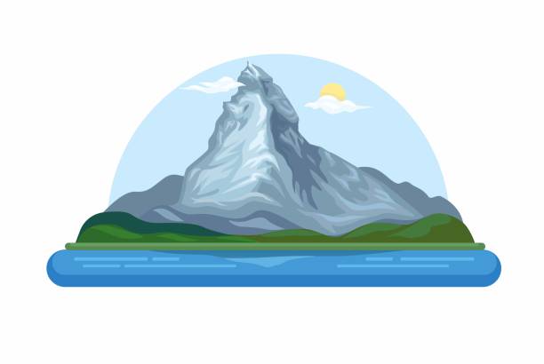 ilustraciones, imágenes clip art, dibujos animados e iconos de stock de alpes matterhorn mountain suiza ilustración de punto de referencia vector - matterhorn switzerland swiss culture sunset