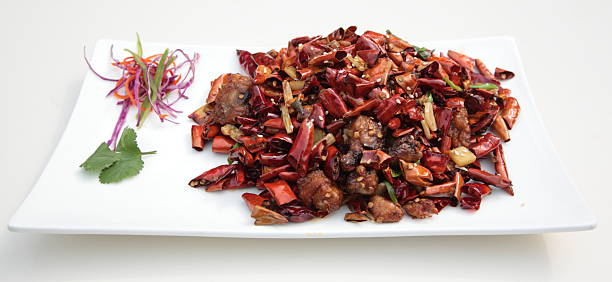 Chongqing Fried chicken with hot chilli (Chongqing Spicy Chicken) stock photo