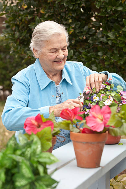 istock Elderly woman with Flowers 185220699