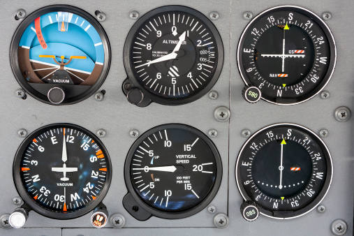 instrument panel from the cockpit of a small aircraft