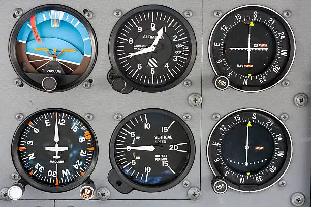 instrument panel from the cockpit of a small aircraft