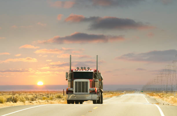 istock Semi truck sunrise 185220860