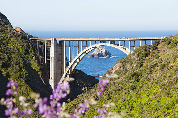 puente de bixby creek, big sur, en primer plano - bixby bridge fotografías e imágenes de stock