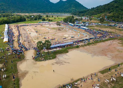 Bay Nui Cow Racing Festival is a traditional festival of the Khmer people in An Giang, Southern Vietnam. The festival is held in the 7th lunar month every year. Bay Nui bull racing takes place on a racetrack about 100m long. Each bull racing team will have 2 bull drivers and 1 person walking. During the race, the bull driver will hold a wooden stick about 1 meter long to hit the bull's butt to increase speed. Bay Nui Bull Racing Festival is meant to honor and preserve the traditions of the Khmer people. This is also an opportunity for locals and tourists to enjoy cultural, culinary and entertainment activities together.