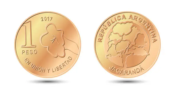 Vector illustration of One peso. Argentina one peso coin. Vector illustration.