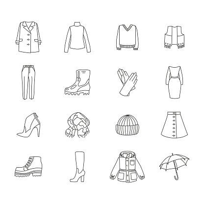 Set Of Autumn Clothing Icons Stock Illustration - Download Image Now ...